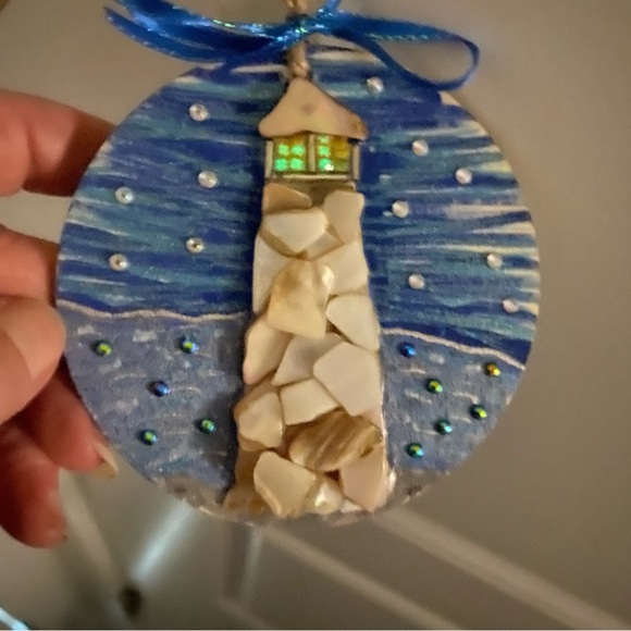 Blue and White Lighthouse Ornament - Picture 5 of 5